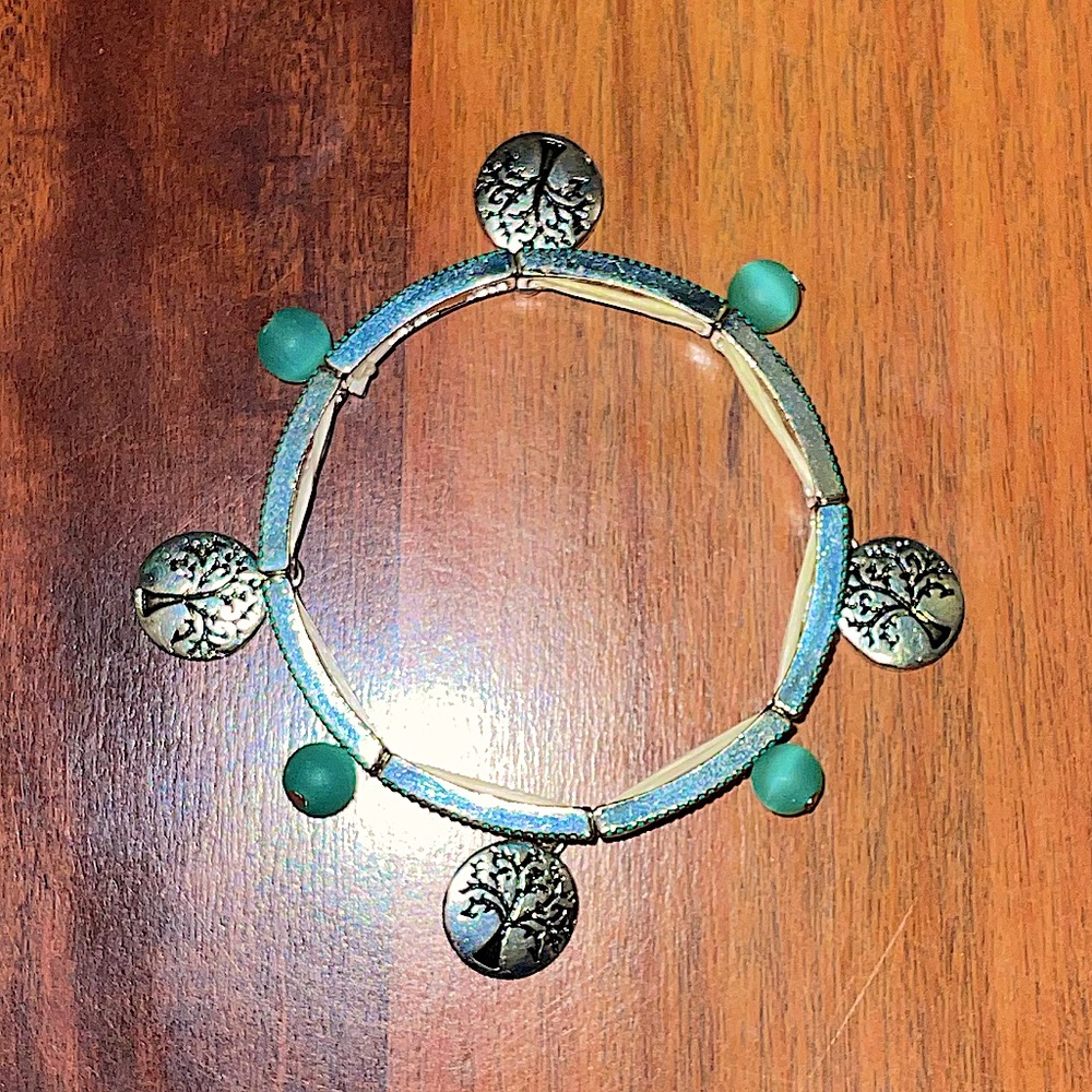 Turquoise Charm Bracelet With Blue Bead and Tree Charms